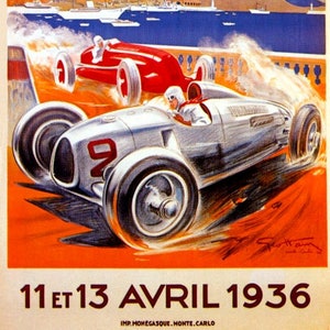 1936 Car Automobile Street Racing Grand Prix Monaco Vintage Poster Repro