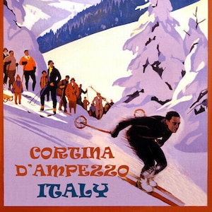 Winter Sports Cortina D&#39;ampezzo Italy Ski Downhill Snowboarding Poster Repro