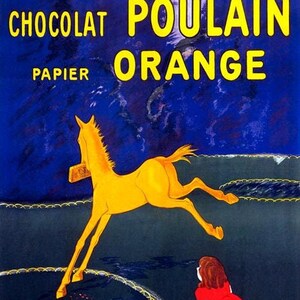 Reproducción de póster vintage de Cappiello francés con caballo naranja y chocolate para niña