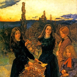 Hojas de otoño 1855 Niñas en el campo Pintura de otoño de John Everett Millais Reproducción