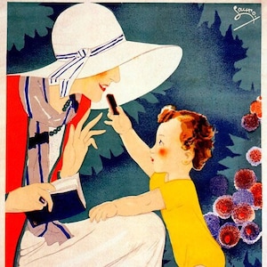 Reproducción de póster vintage francés de un niño dándole chocolate a su madre de Chocolat Meyers