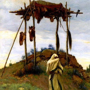 The Voice Of The Great Spirit Indian Burial Scaffold Painting By J. Sharp Repro