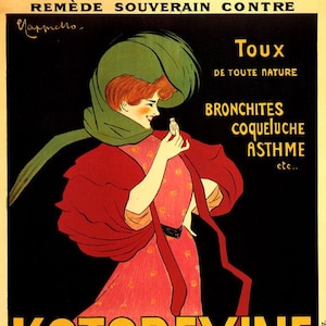 Póster vintage de publicidad de Lady French Cappiello con medicamento para la tos Katabexine