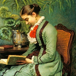 Lady Woman An Afternoon Reading A Book By Painter Felix Augustin Milius Repro
