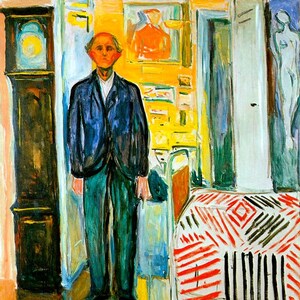 Self Portrait Between The Clock And The Bed Painting By Edvard Munch Repro