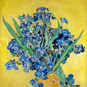 Jarrón con lirios sobre fondo amarillo, pintura de Vincent van Gogh, reproducción