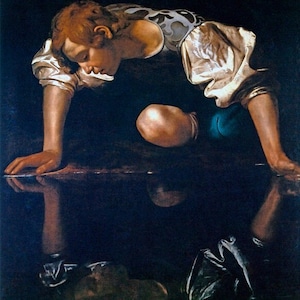 Narcissus In Love With Own Reflection In The Water Painting By Caravaggio Repro