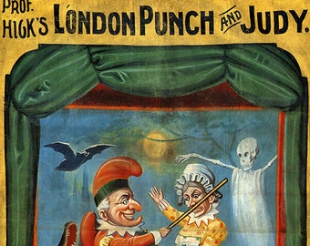 Reproduction d'affiche vintage de marionnettes Punch And Judy Marionette Dolls, théâtre de marionnettes de Londres