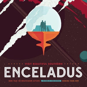 NASA Space Tourism Travel Poster Planet Quest Enceladus Reproduction