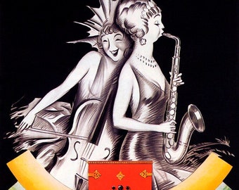 Listen With Radio Crosley Music Saxophone Violoncello Vitnage Poster Repro