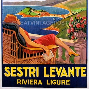 Sestri Levante Riviera Ligure Two Seas Italy Genoa Travel Vintage Poster Repro