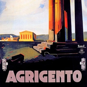 Italy Agrigento Sicily Greek Ruins Tourism Travel Italian Vintage Poster Repro
