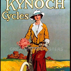Kynoch Cycles Birmingham Woman Biking Flowers Bicycle Vintage Poster Repro