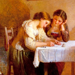 Love Letter Young Woman Writing Romance Painting By Henry Lejeune Repro
