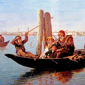 Fishing Off San Marco Venice Kids Italy Painting By Antonio Paoletti Repro