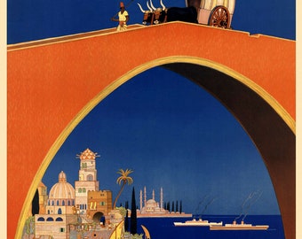 Mediterranean Cruises Morocco Turkey Tunisia Ship Travel Vintage Poster Repro