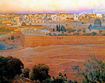 Jerusalem From The Mount Of Olives 1902 Painting By Gustav Bauernfeind Repro