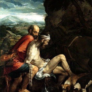 The Good Samaritan Helping Wayfarer Robbed And Ill Paint By Jacopo Bassano Repro