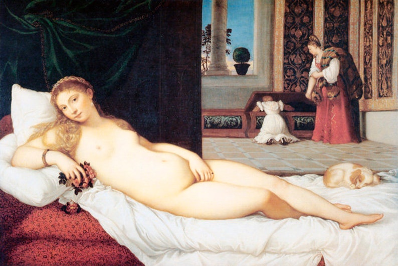 The Venus Of Urbino Goddess Nude Woman Painting By Titian Repro image 1