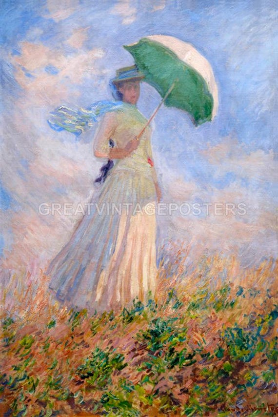 Woman With Umbrella Facing Right Field Landscape Painting 1886 by