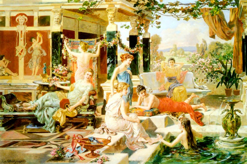 The Roman Bath Young Women Bathing Painting by Emmanuel Etsy UK