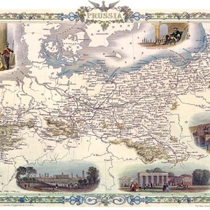 1800&#39;s Map Birds Eye View Prussia Berlin Royal Frederick Vintage Poster Repro