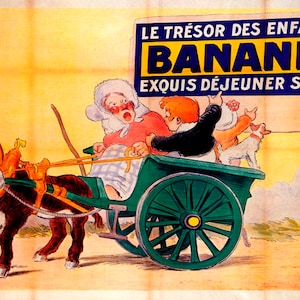 Le Trésor Des Enfants Banania Donkey Dog Wagon Kids French Vintage Poster Repro