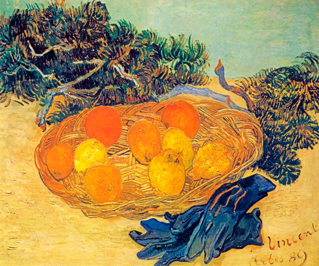 Still Life With Oranges Lemons and Blue Gloves Painting by Van Gogh Repro Etsy