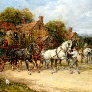 Changing Horses Carriage Travel Countryside Painting By Heywood Hardy Repro