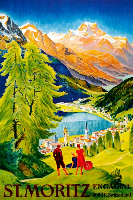 ヴィンテージポスター/ MORABITO St. Moritz Switzerland Engadine Valley Summer Travel Alps Vintage