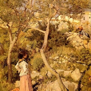 Reproduction de deux petites filles italiennes au bord d'un village, 1875