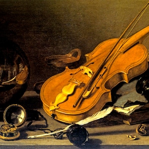 Vanitas Still Life Mortality Violin Skull Watch Painting By Pieter Claesz Repro