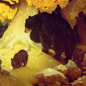 Familia de osos en otoño en las colinas Pintura estadounidense de W. Herbert Dunton Reproducción