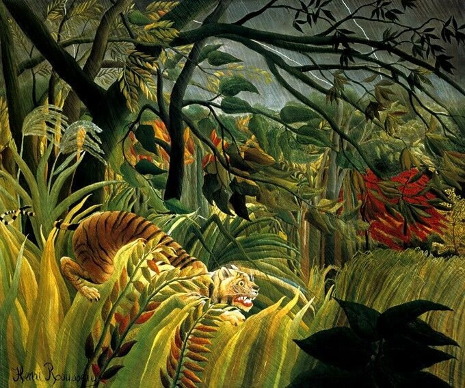 Tiger In A Tropical Storm Surprised Jungle Scene By Henri Etsy