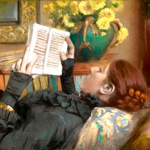 The Artist's Wife Woman Reading Book Sofa Painting By Albert Bartholomé Repro