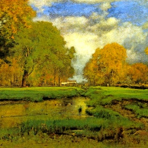 Pintura de octubre de 1886 de George Inness Otoño Hojas amarillas Árbol Reproducción
