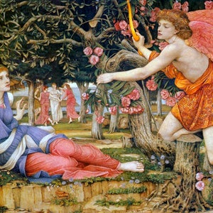 Love And The Maiden Angel Cupid Painting By John Roddam Spencer Stanhope Repro