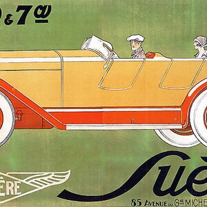 Suere Luxury Antique Yellow Car Paris France French Fine Vintage Poster Repro