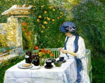 French Tea Garden the Terre-cuite Tea Set Woman Sewing