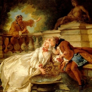 The Rendezvous At The Fountain Love Alarm 1727 Painting By Jean F Troy Repro