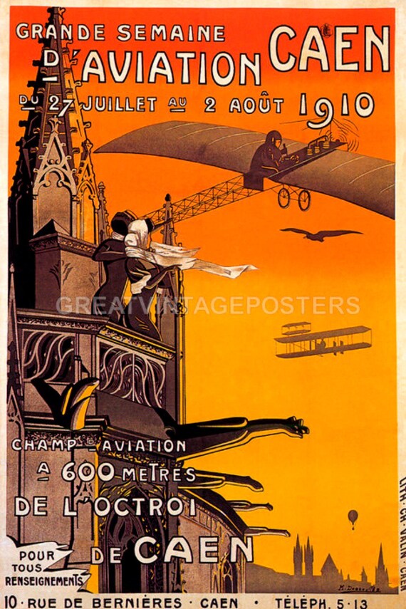 Gde Semaine d'Aviation ポスター 1910年 1910 Grande Semaine Aviation Airshow Airplane Caen France
