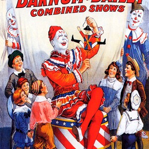Reproducción de póster vintage de EE. UU. del espectáculo de circo Clow favorito de los niños
