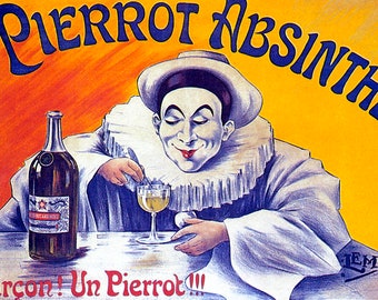 Pierrot Absinthe Clown Drink France French Vintage Poster Repro