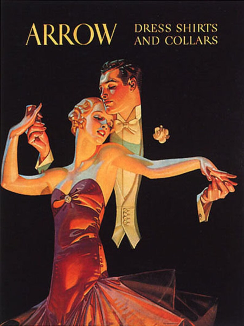 Fashion Couple Dancing Arrow Dress Shirts Collars Romantic Vintage Poster Repro