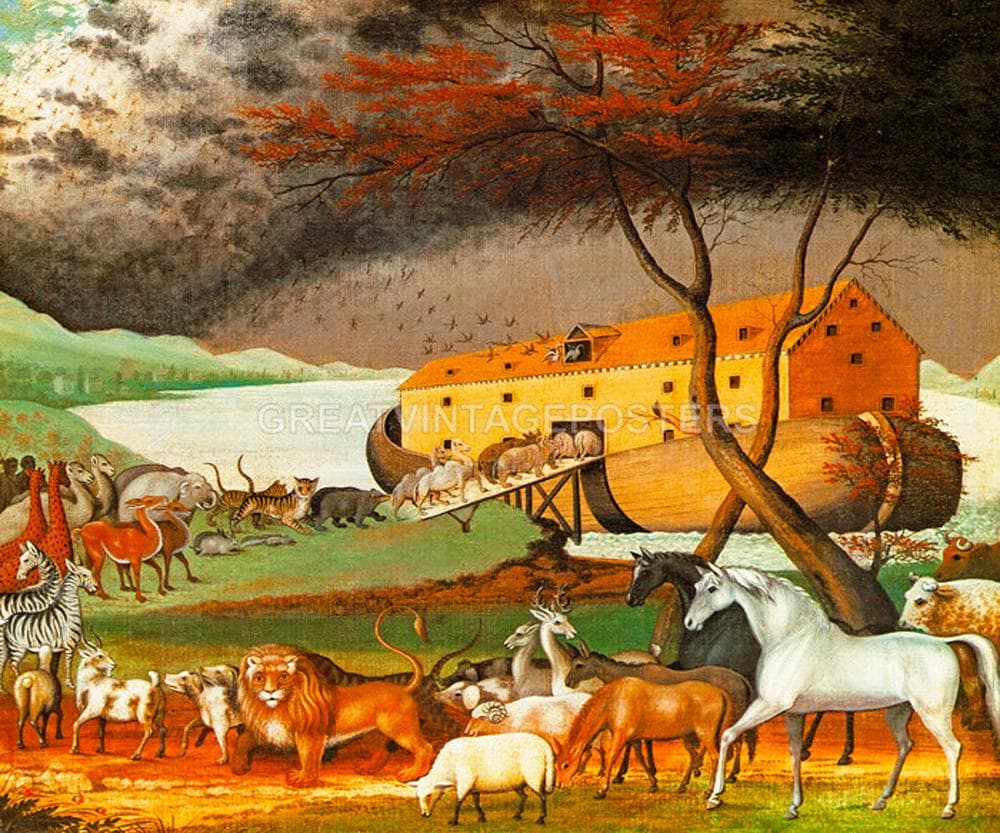 Noah's Ark Great Flood Animals Genesis Bible Boat Painting by