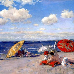 At The Seaside Beach Sun Umbrellas 1892 Painting By William Merritt Chase Repro