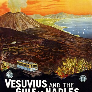 Vesuvius And The Gulf Of Naples Italy Volcano Ocean Travel Vintage Poster Repro