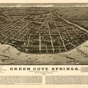 1885 View Green Cove Springs Florida St Johns River Usa Map Vintage Poster Repro