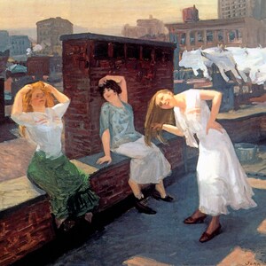 Women Drying Their Hair 1912 Painting By John Sloan Sun On The Roof Repro