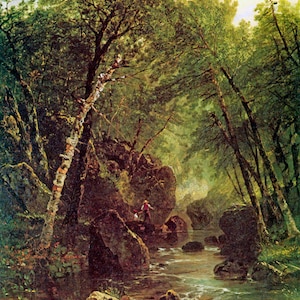 Trout Fisherman River Fishing American Painting By John Frederick Kensett Repro